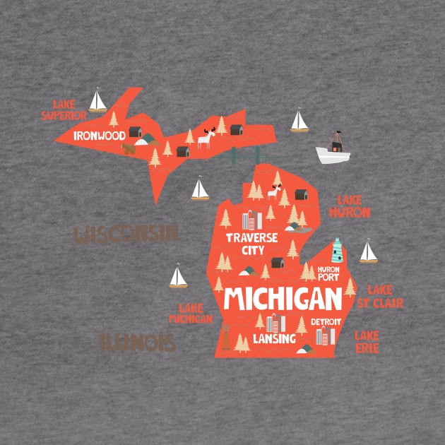 Michigan Illustrated Map by JunkyDotCom